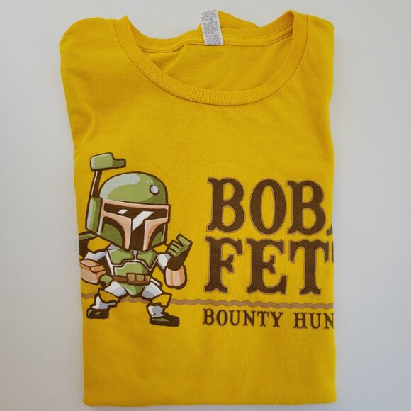 Boba Fett T-Shirt Men's XL Yellow Bounty Hunter Star Wars 100% Cotton Crew Neck - Picture 8 of 8